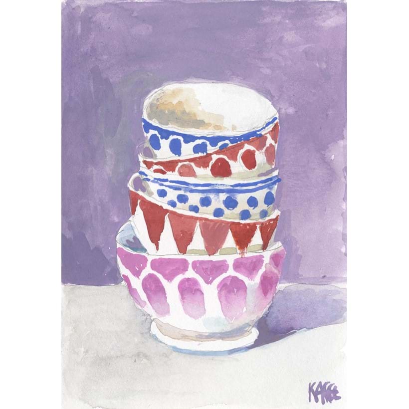 Inline Image - Lot 140: Kaffe Fassett MBE, 'French Coffee Bowls (found mashop in Morocco), 2023', Gouache on paper | Sold for £600