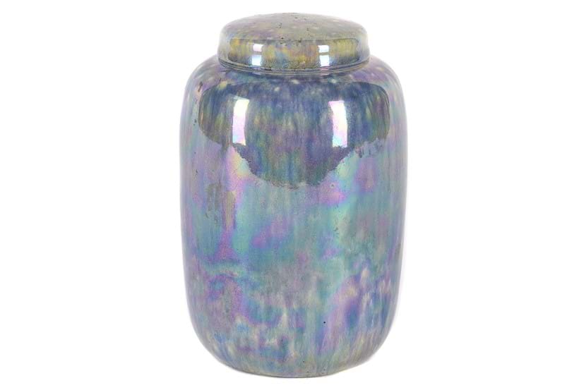 Inline Image - A Ruskin Pottery low-fired 'Delphinium' blue lustre caddy and cover, dated 1920 | Est. £300-400 (+ fees)
