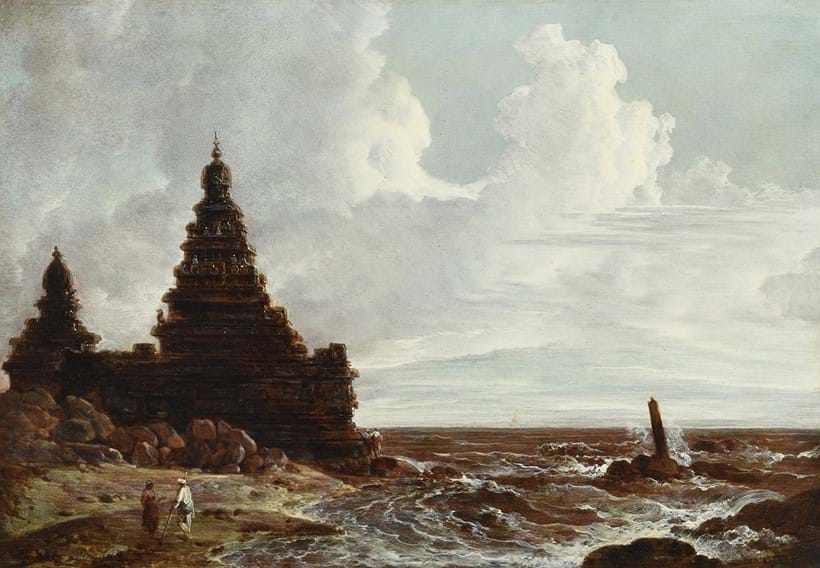 Inline Image - Lot 93: Thomas Daniell R.A (British 1749-1840), 'The Shore Temple, Mahabalipuram', Oil on mahogany panel | Est. £30,000-50,000 (+ fees)