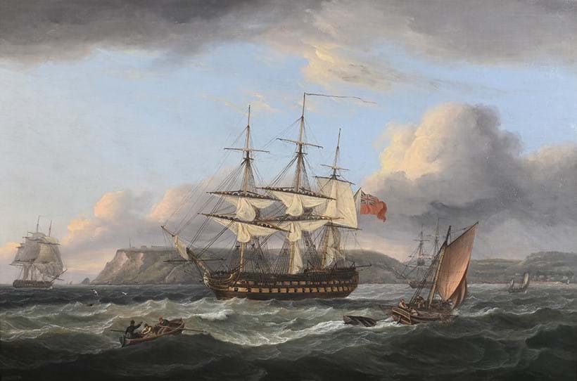 Inline Image - Lot 131: Thomas Luny (British 1759-1837), 'H.M.S Bellerophon off Torbay with the defeated Emperor Napoleon aboard '26 July 1815'', Oil on canvas | Est. £20,000-30,000 (+ fees)