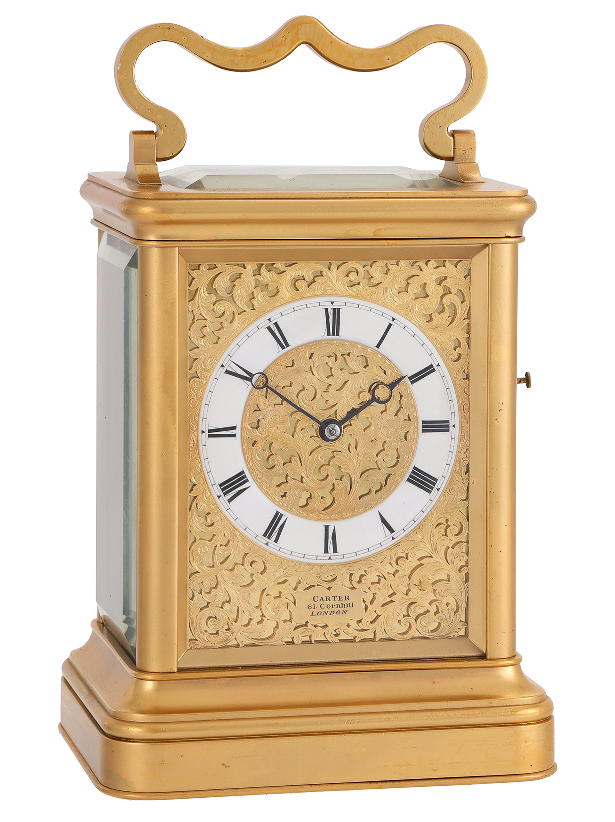 Inline Image - Lot 107: A fine Victorian gilt brass giant carriage clock with push-button repeat, Carter, London, Circa 1860 | Est. £10,000-15,000 (+ fees)