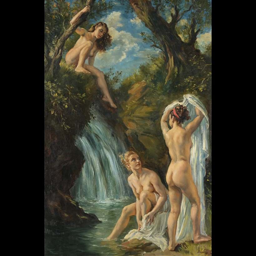 Inline Image - Lot 218: George Owen Wynne Apperley (British 1884-1960), 'Nudes Bathing, El Baño De Las Ninfas', Oil on canvas | Est. £3,000-5,000 (+ fees)