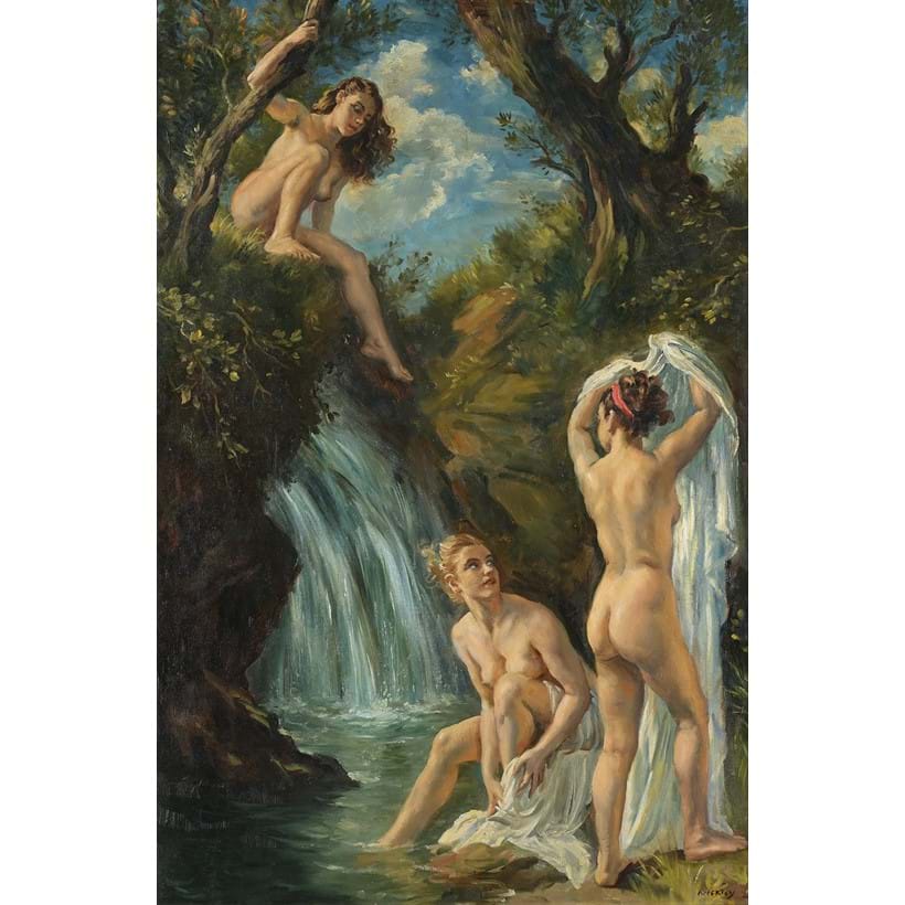 Inline Image - Lot 218: George Owen Wynne Apperley (British 1884-1960), 'Nudes Bathing, El Baño De Las Ninfas', Oil on canvas | Est. £3,000-5,000 (+ fees)