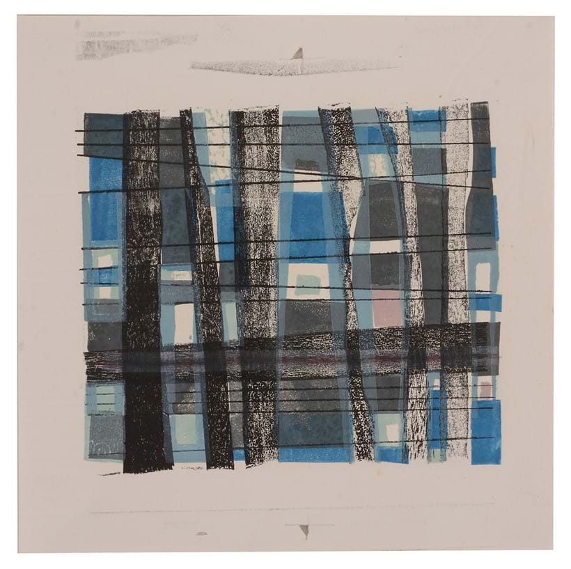 Inline Image - Rosemary Ellis (British 1910 - 1998), 'Linear Abstract (blue and pink)', Mixed media