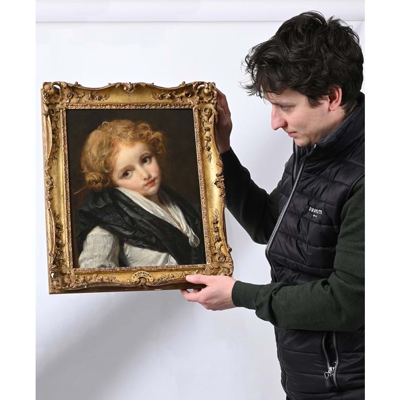 Inline Image - Daniele Amesso; Lot 102: Jean Baptiste Greuze (French 1725-1805), Portrait of a child in a black and white dress, Oil on panel | Est. £20,000-30,000 (+ fees), 21 February 2024