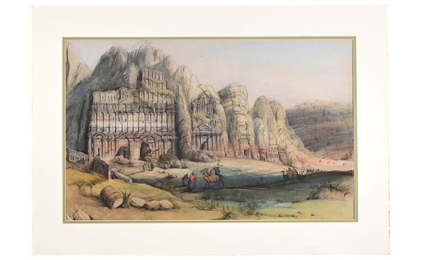 Inline Image - Lot 60: After David Roberts, 'Ancient Temples at Petra', Watercolour and charcoal | Est. £150-200 (+ fees)