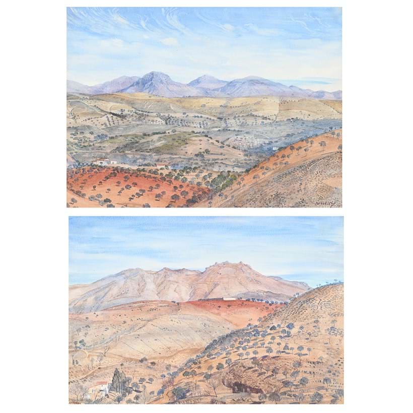 Inline Image - Lot 223: George Owen Wynne Apperley (British 1884-1960), 'Mirando Hacia Viznar, a pair of landscapes', Watercolour | Est. £700-1,000 (+ fees)