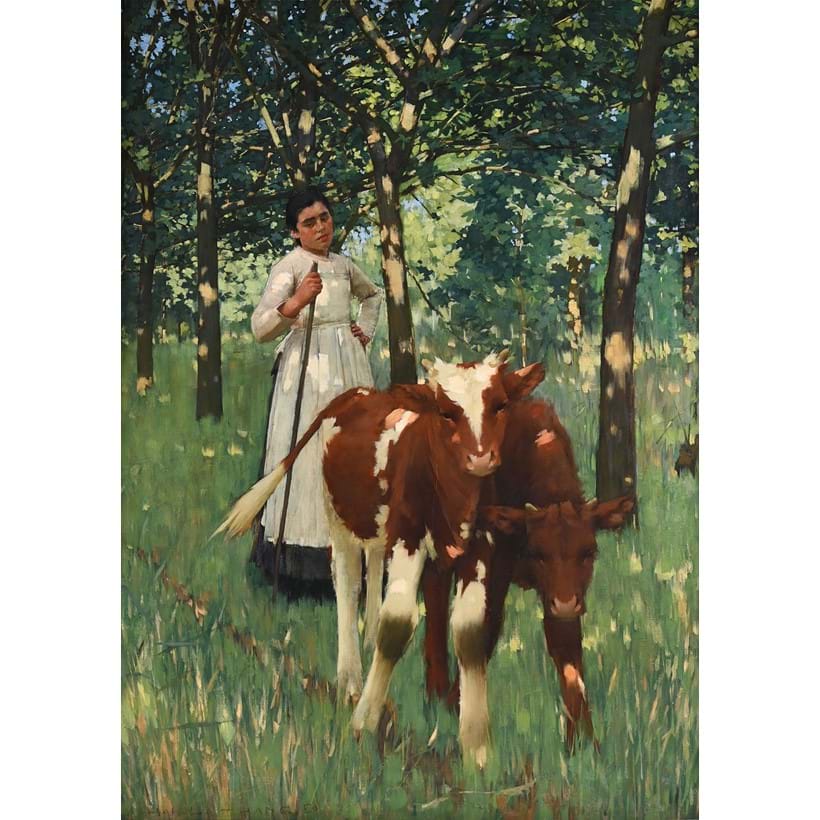 Inline Image - Lot 35: Henry Herbert La Thangue (British 1859-1929), 'The Cow Girl', Oil on canvas | Est. £80,000-120,000 (+ fees)