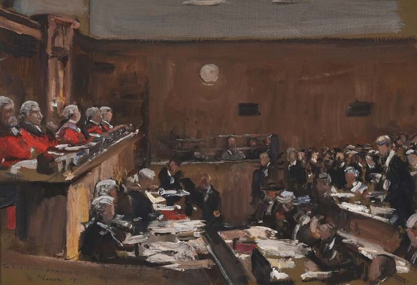 Inline Image - Lot 46: Sir John Lavery (Irish 1856-1941), Original Sketch for 'The Hearing of the Appeal of Sir Roger Casement', Oil on canvas-board | Est. £15,000-25,000 (+fees)