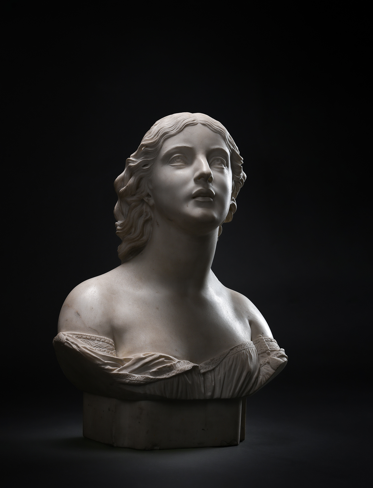 Inline Image - Lot 436: Amelia Robertson Paton (Scottish, 1821-1904) A marble bust of a young woman, dated 1860 | Est. £12,000-18,000 (+ fees)