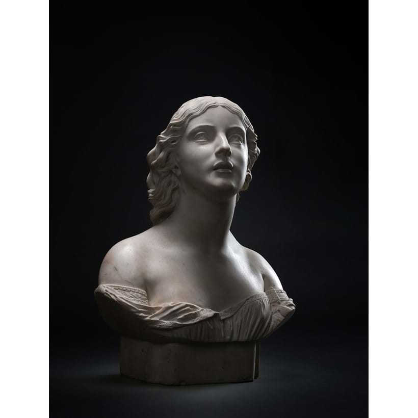 Inline Image - Lot 436: Amelia Robertson Paton (Scottish, 1821-1904) A marble bust of a young woman, dated 1860 | Est. £12,000-18,000 (+ fees)