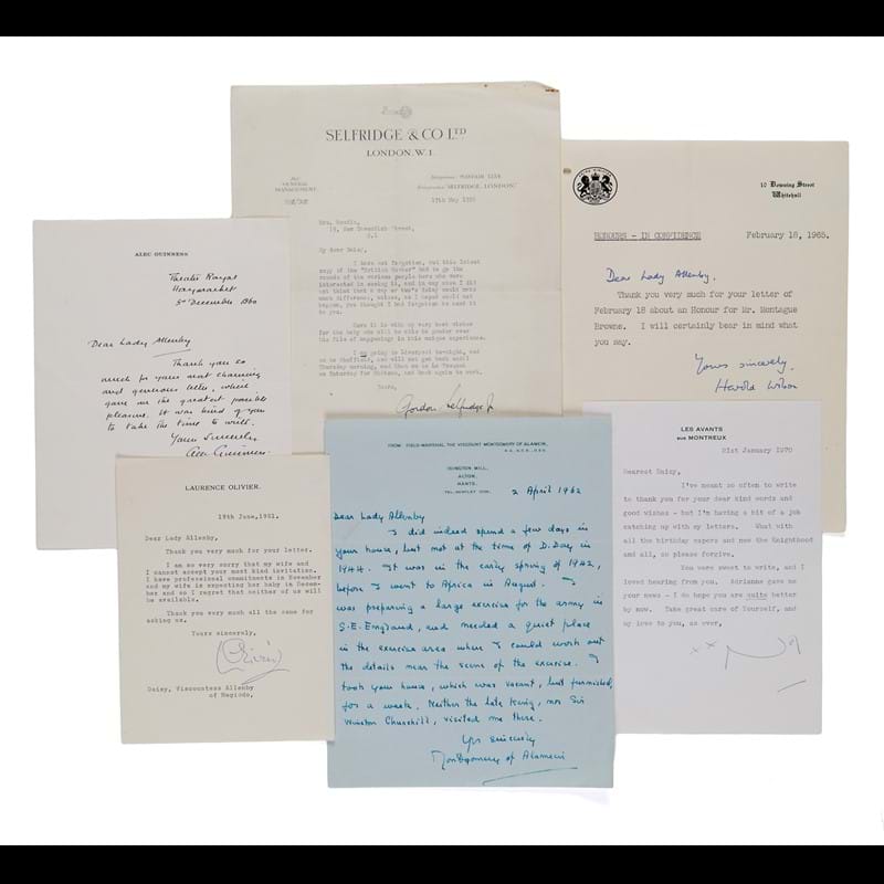 Large collection of letters and cards signed by prominent politicians, entrepreneurs, actors, playwrights, musicians and conductors, addressed to the Viscountess Allenby