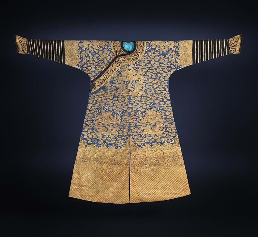 Inline Image - Rare Imperial 'twelve symbol' blue silk dragon robe, dating from the early 19th century worn by the Emperor of China | Est. £30,000-£50,000 (+ fees)