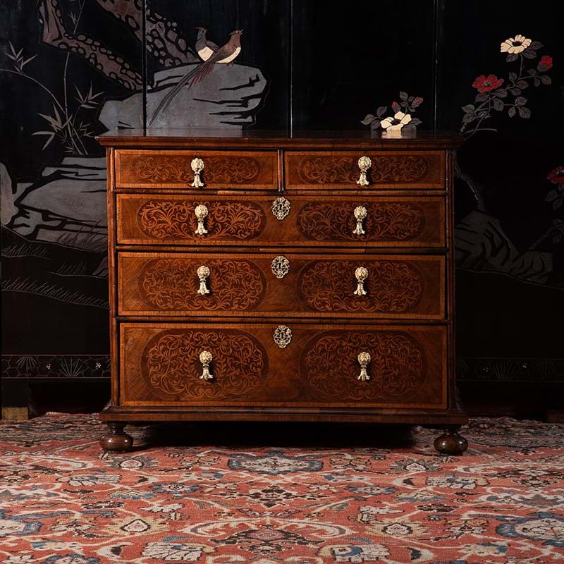 A fine William & Mary walnut and seaweed marquetry chest of drawers, circa 1690