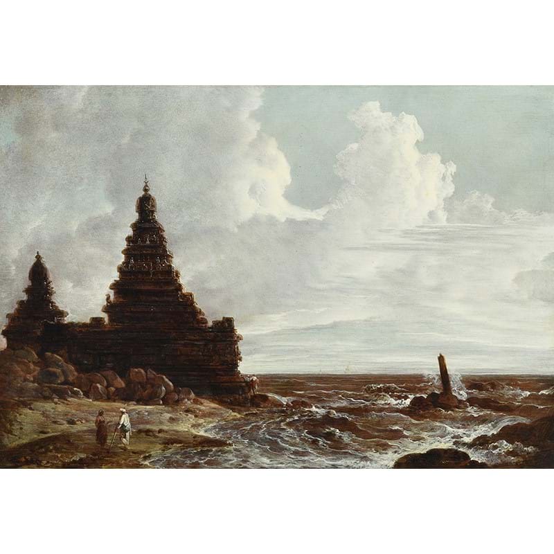 Thomas Daniell R.A (British 1749-1840) The Shore Temple, Mahabalipuram, oil on mahogany panel