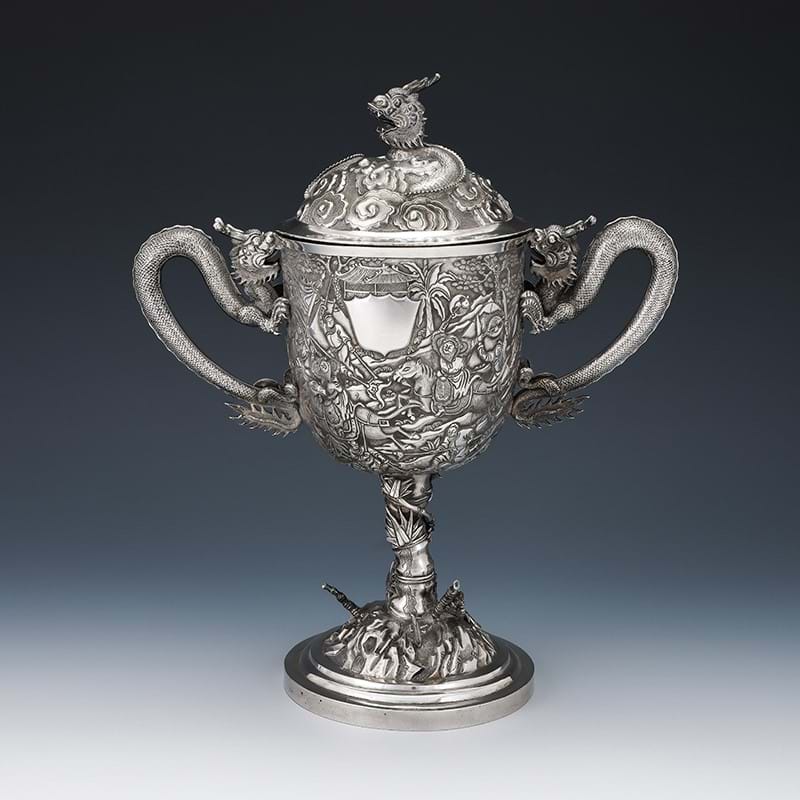 A Chinese silver twin handled cup and cover retailed by Lee Ching, circa 1870