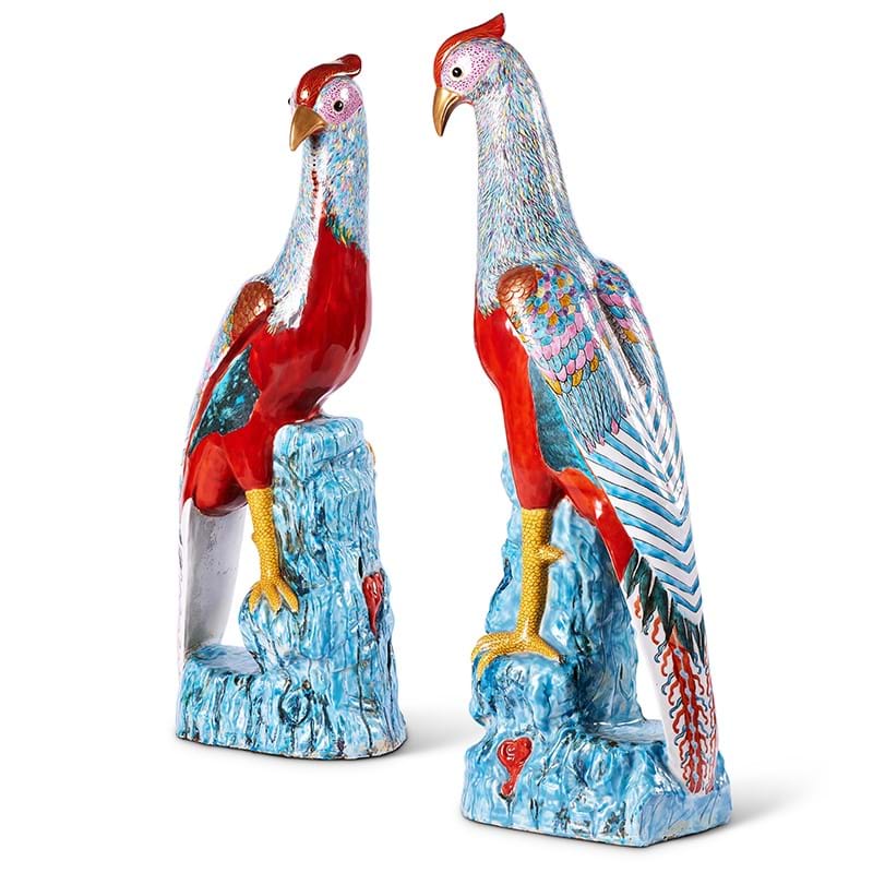 A pair of porcelain pheasants, in the mid 18th century Chinese export manner, modern