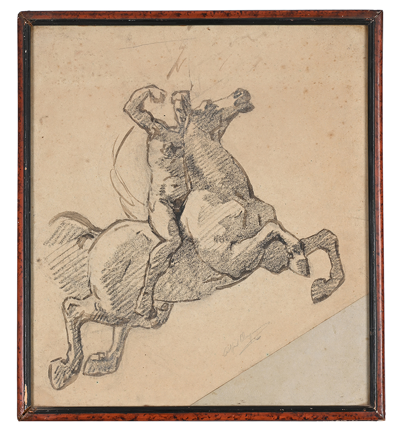 Inline Image - Lot 92: Alfred Cluysenaar (Belgian 1837-1902), 'Study for a Horseman of the Apocalypse', Charcoal and wash on paper, cut-down | Est. £150-250 (+ fees)