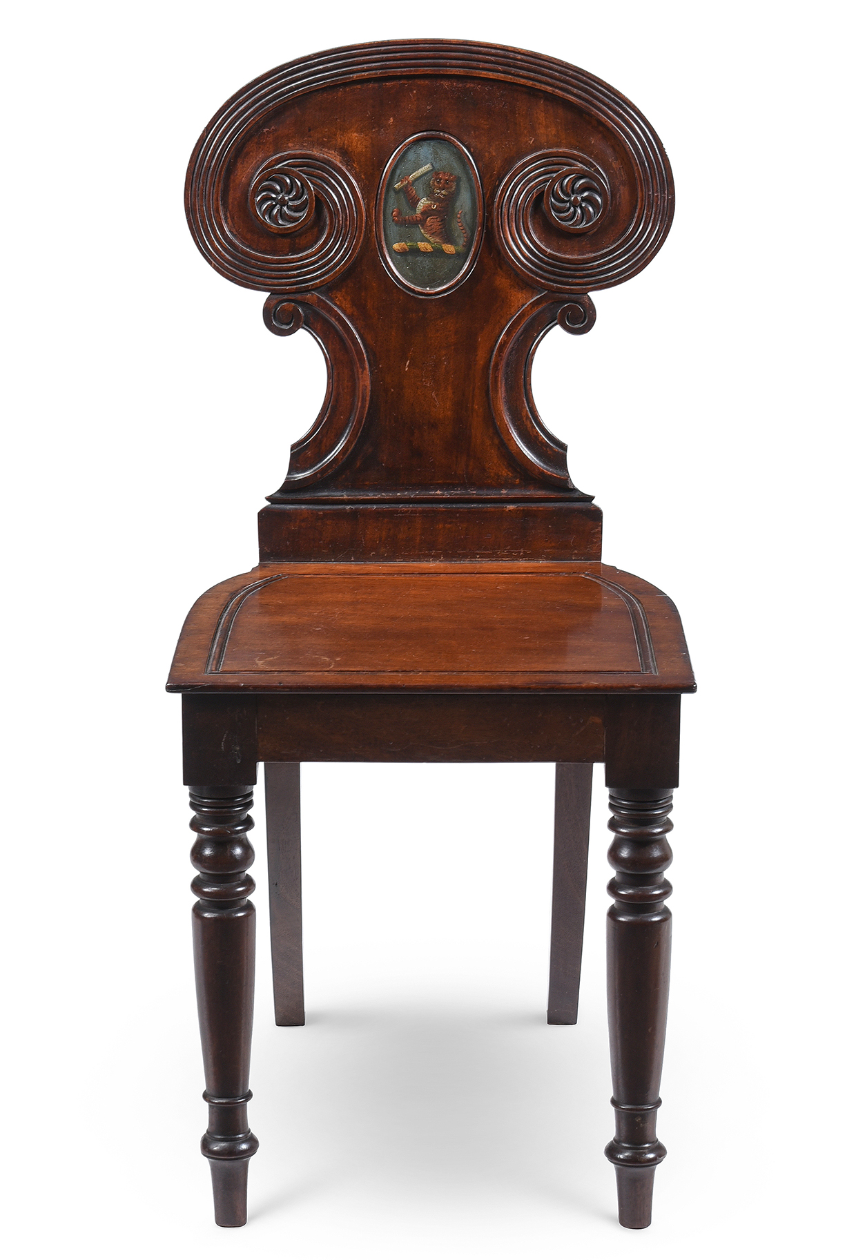 Inline Image - Lot 302: An early Victorian mahogany hall chair, in the manner of Gillows, circa 1840 | Est. £400-600 (+ fees)