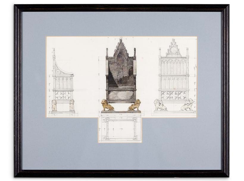 Inline Image - Lot 55: Auguste Gagey (French 1856-1936), 'Study for St Edward's Chair, The Coronation Chair, Westminster Abbey', Watercolour and pencil | Est. £100-150 (+ fees)