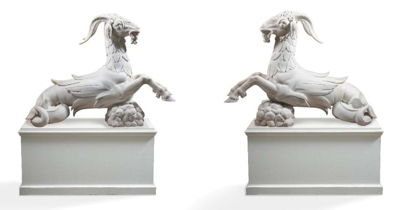 Inline Image - Lot 280: Attributed Innocenzo Spinazzi (1726-1798) Italian, Florence, Ca. 1775, 'Pair of Capricorns', Marble | Sold for £187,700