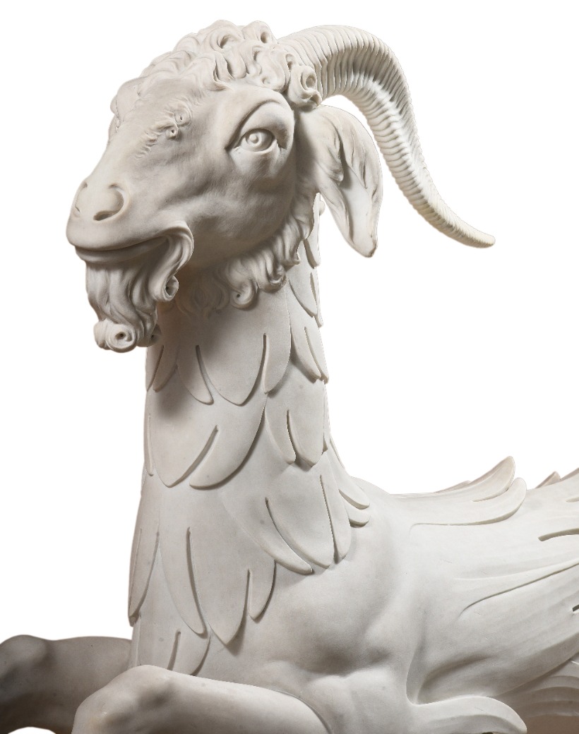 A magnificent pair of marble Capricorns | The Collection of Count Manfredi della Gherardesca