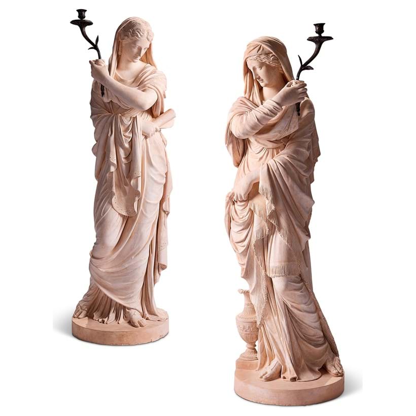Inline Image - Lot 244: A rare pair of George III coade stone figural candelabra, by Eleanor Coade, Lambeth, late 18th century | Est. £20,000-30,000 (+ fees)