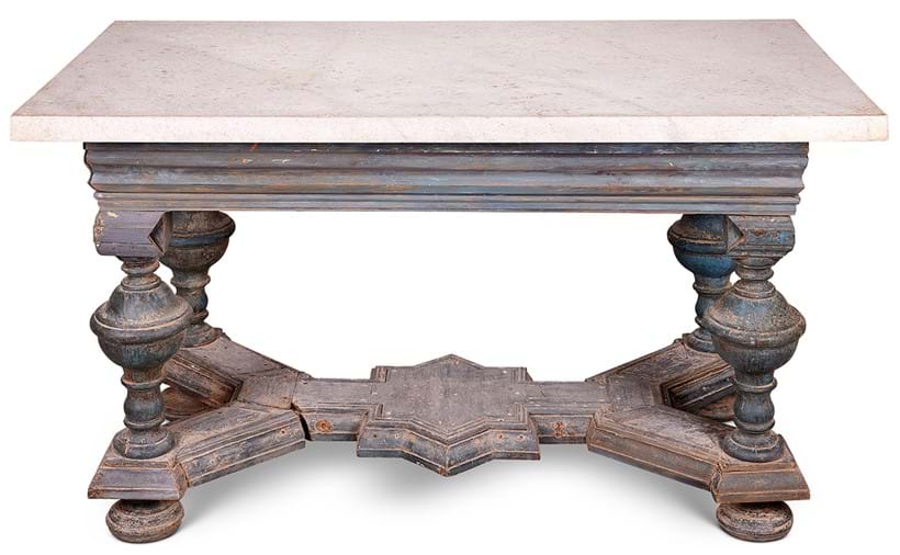 Inline Image - Lot 130: A Swedish blue painted side or centre table, circa 1740 | Est. £3,000-5,000 (+ fees)