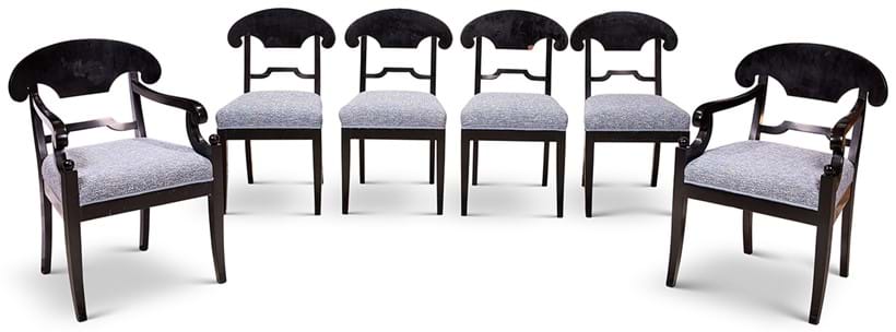 Inline Image - Lot 133: A set of six ebonised dining chairs, probably French, 19th century | Est. £1,000-1,500