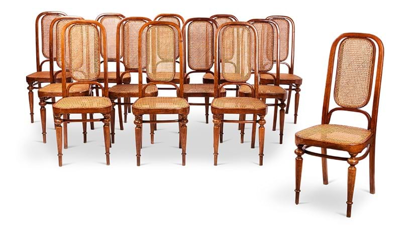 Inline Image - Lot 255: A set of thirteen Austrian beechwood chairs manufactured by Thonet, Vienna, circa 1890 | Sold for £17,640