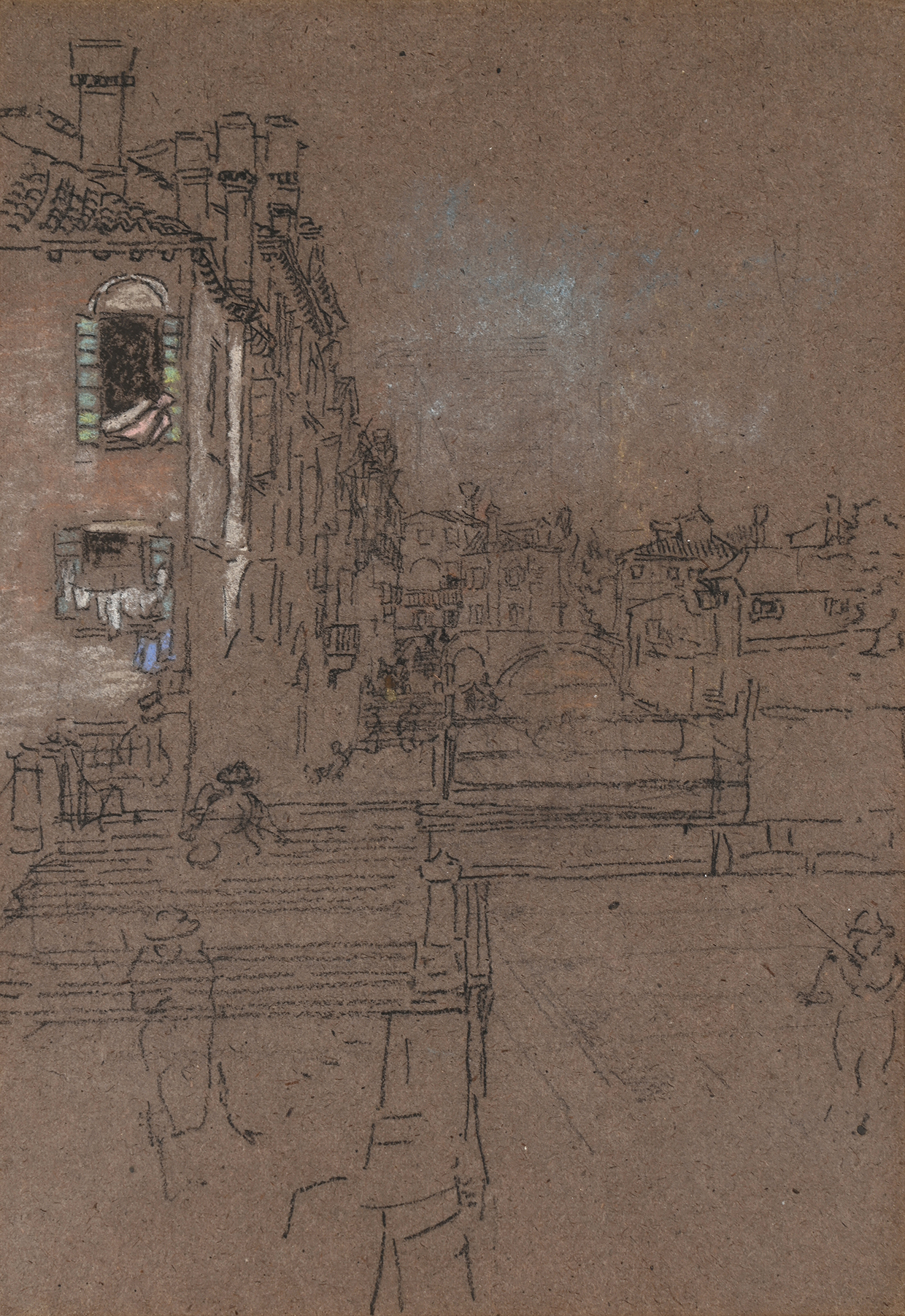 Inline Image - Lot 142: James Abbott Mcneill Whistler (American 1834-1903), 'Venetian Canal' (Recto); and 'Bridge Over Canal' (Verso), (M.0766), Chalk and pastel on brown paper | Est. £40,000-60,000 (+ fees)