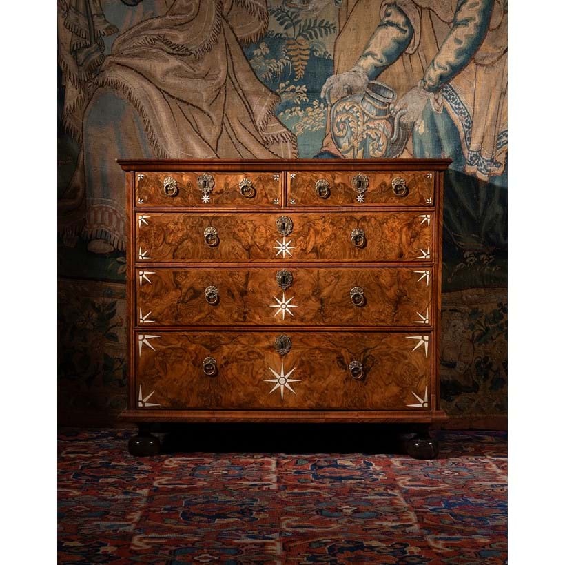 Inline Image - Lot 1: Y A rare William & Mary olivewood, crossbanded and ivory inlaid chest of drawers, circa 1690 | Est. £8,000-12,000 (+ fees)