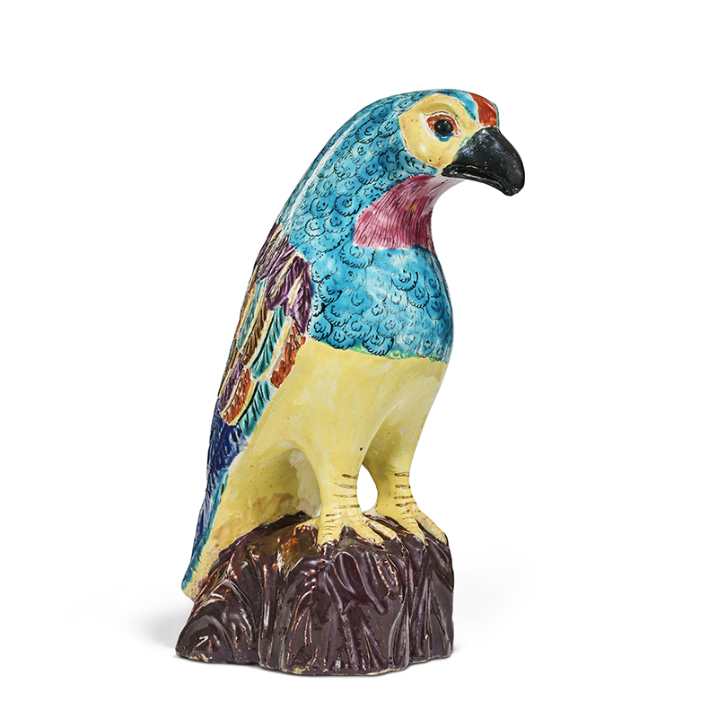 A Staffordshire polychrome salt-glazed stoneware model of a hawk, circa 1755