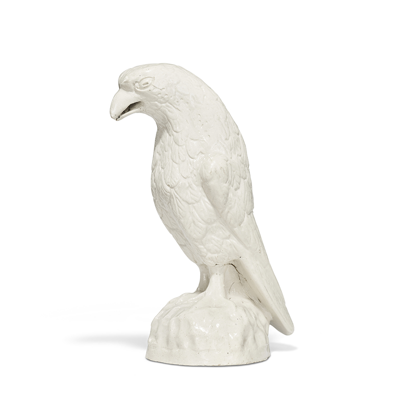 A Staffordshire white salt-glazed stoneware model of a hawk, circa 1755