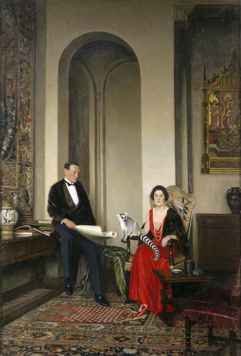 Inline Image - Sir Stephen and Lady Courtauld with their pet ring tailed lemur Mah Jong | Leonard Campbell Taylor © Bridgeman Art Library