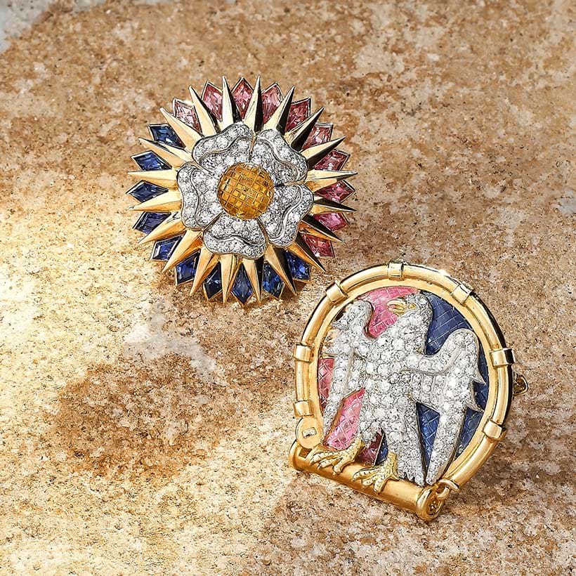 Inline Image - Cartier, the 'Eltham Palace' diamond and gem set brooches, circa 1935 and later