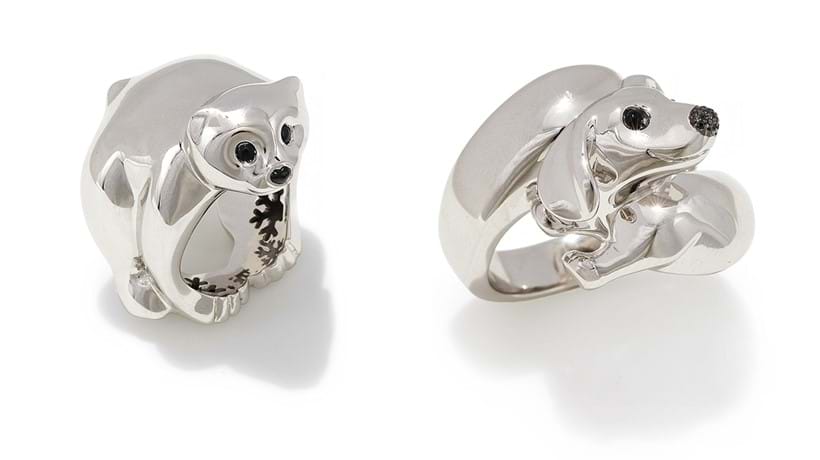 Inline Image - (left) Lot 96: Chopard, 'Animal World' a polar bear ring, circa 2012, Est. £700-900 (+ fees); (right) Lot 97: Chopard, 'Animal World' a gem set dachshund ring, circa 2011, Est. £700-900 (+ fees)