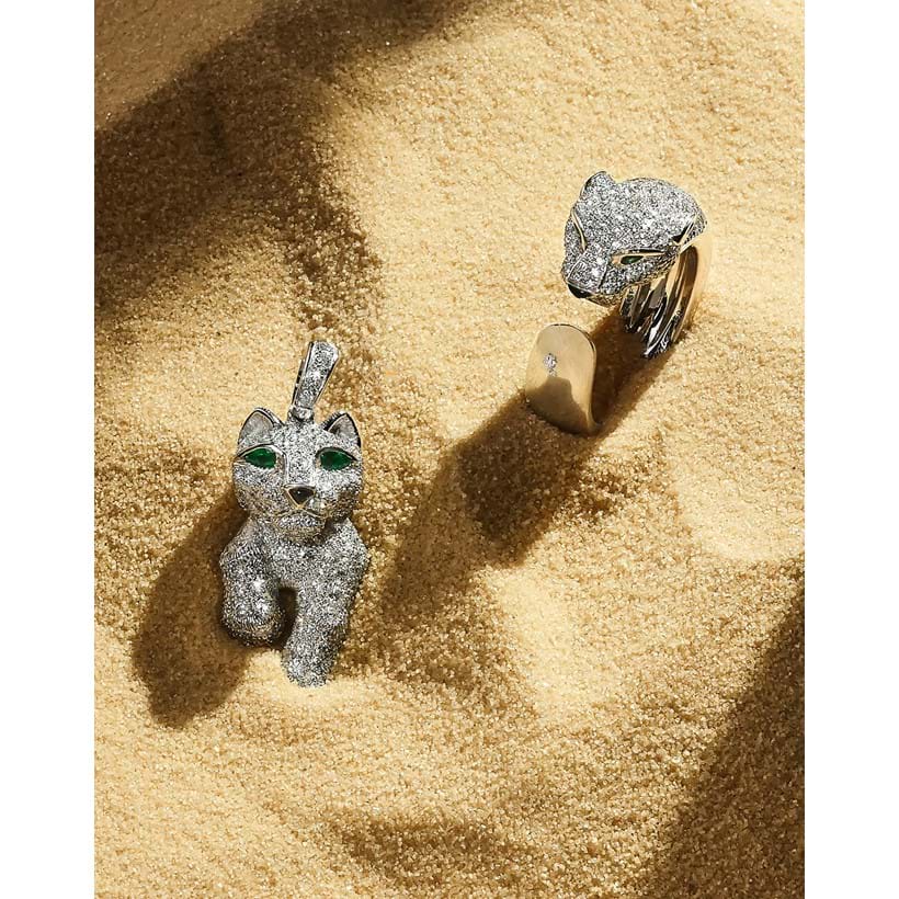 Inline Image - (left) Lot 98: Cartier, 'Panthère', a bespoke diamond and gem set pendant, Est. £10,000-15,000 (+ fees); (right) Lot 99: Cartier, 'Panthère', a diamond and gem set ring, Est. £10,000-15,000 (+ fees)