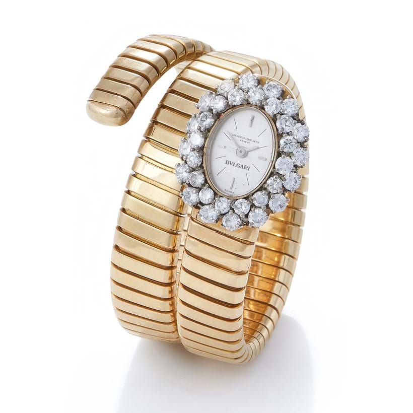 Inline Image - Lot 134: Bulgari and Vacheron Constantin, a diamond set 'Tubogas Serpenti' bracelet watch, circa 1970s | Est. £8,000-12,000 (+fees)