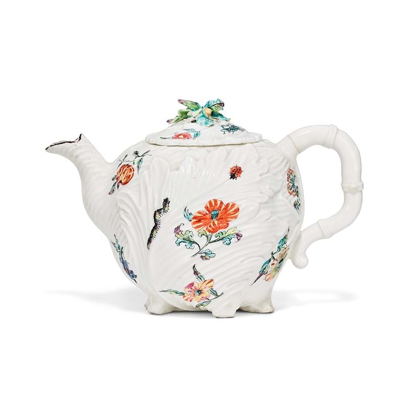 ‡ A Chelsea porcelain leaf-moulded teapot and cover, circa 1745-1749