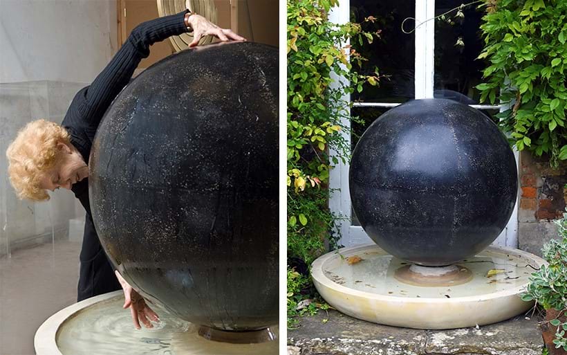 Inline Image - L: © Henryk Hetflaisz For Fitzwilliam, 2009,Studio | R: Lot 50: Angela Conner (British B. 1935), ‘Chaos Factor’, Onyx dust, resin and Portland stone | Est. £5,000-7,000 (+ fees)
