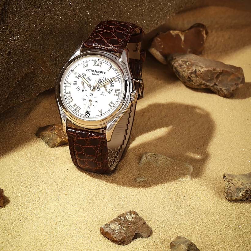 Inline Image - Lot 191: Patek Philippe, annual calendar, ref. 5035 an 18 carat white gold calendar wristwatch with 24 hour indication, circa 1999 | Sold for £17,640