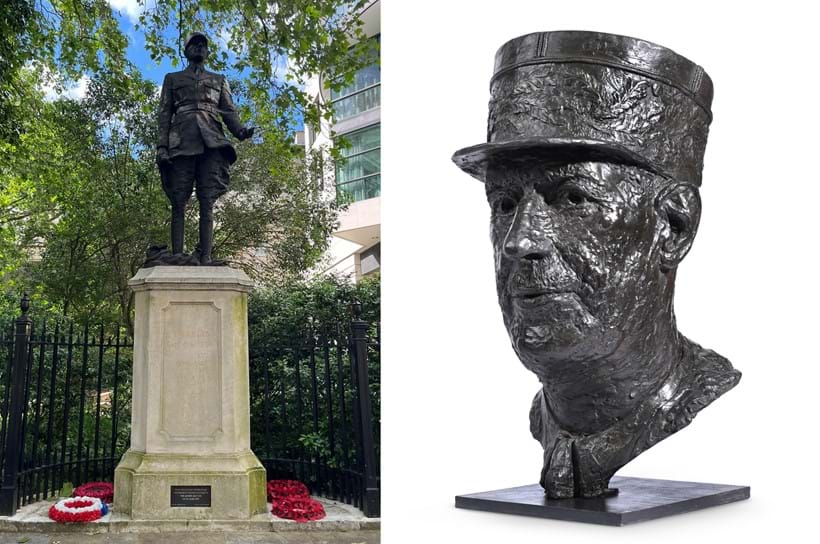 Inline Image - 'Charles de Gaulle' at Carlton Gardens | Lot 36: Angela Conner (British B. 1935), 'Charles de Gaulle', bronzed composite | Est. £500-700 (+ fees)