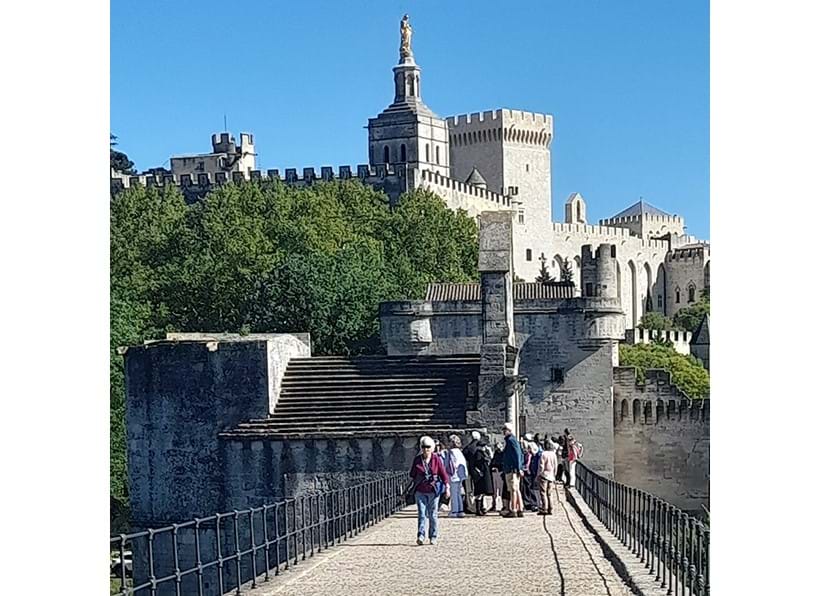 Inline Image - Sur le Pont d'Avignon: members of the Society on one of the overseas trips - this one based in Arles, to hear of its artistic history.