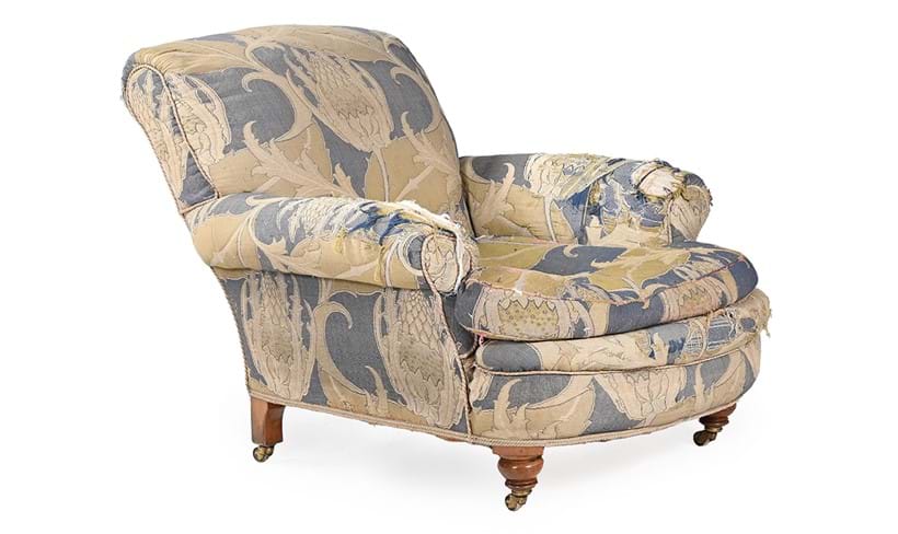 Inline Image - Lot 378: The Duke of Westminster's Armchair: a late Victorian Irish walnut armchair of Howard type, by Strahan & Co, Dublin, circa 1880 | Est. £800-1,200 (+ fees)