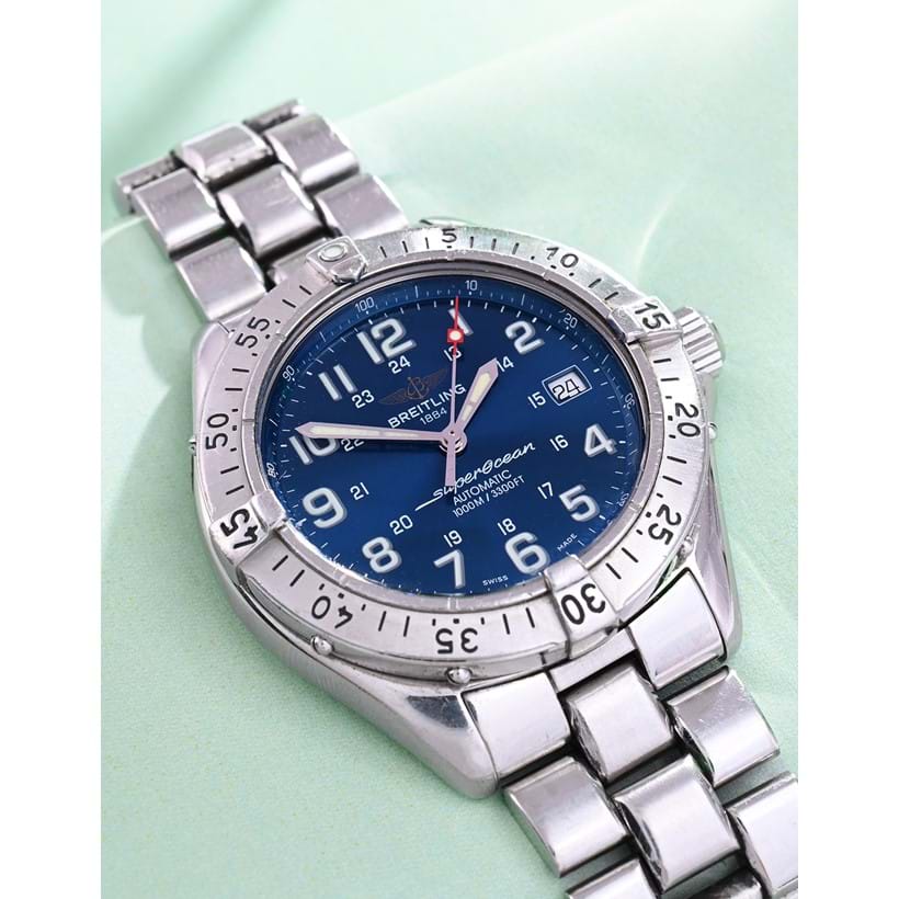 Inline Image - Lot 273: Breitling, Superocean, Ref. A17340, a stainless steel bracelet watch with date, No. 218017, circa 2000 | Est. £800-1,200 (+ fees)