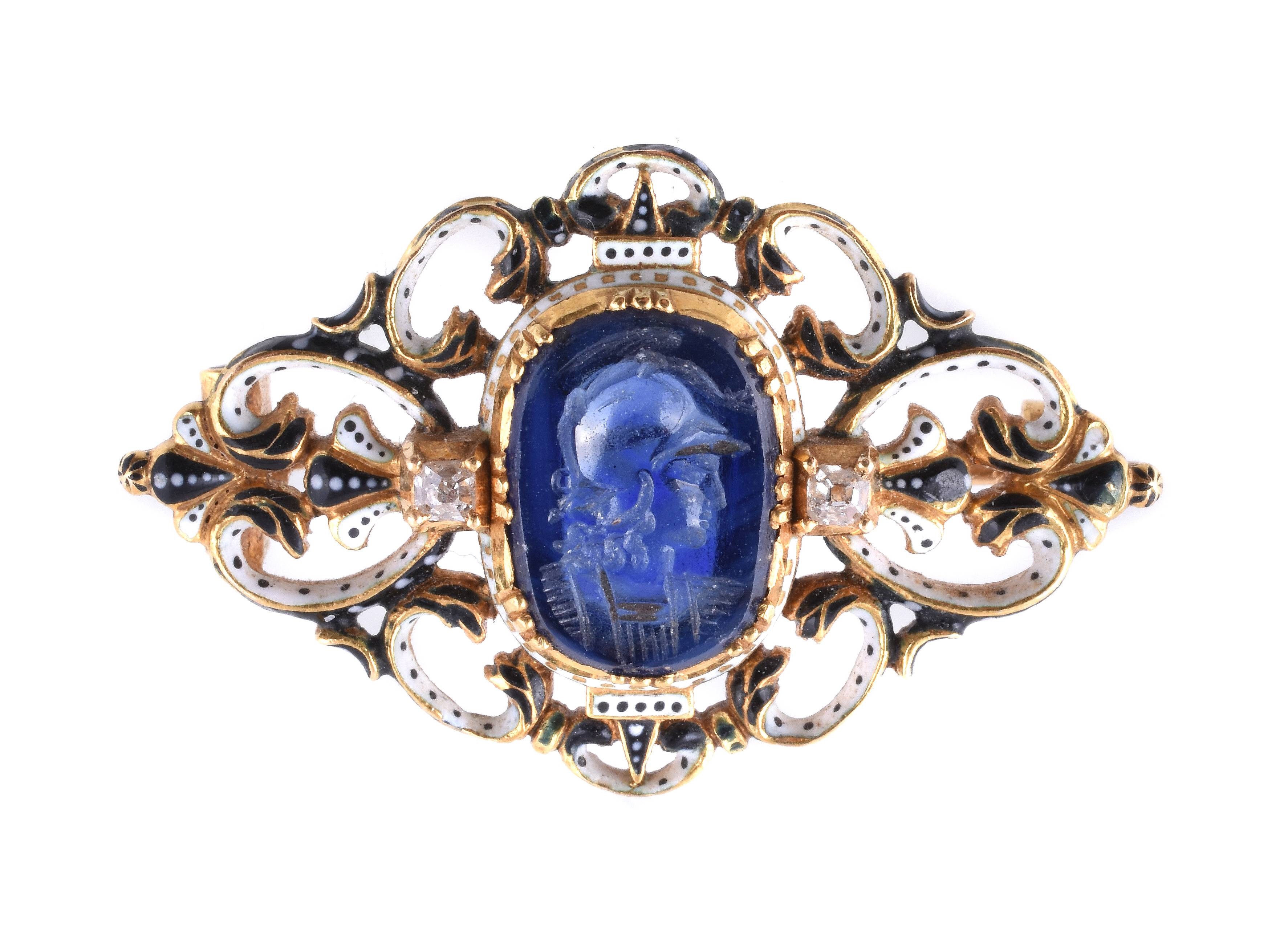 An 1870s sapphire intaglio brooch by Carlo Giuiliano 