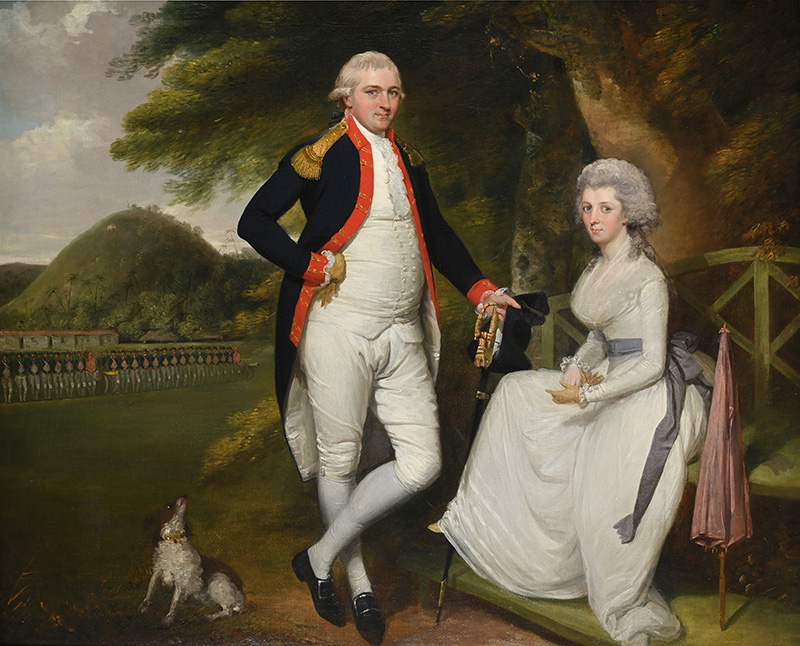 Robert Home (British 1752-1834), 'Portrait of Lieutenant-Colonel William Sydenham and his wife, with St Thomas's Mount, Madras in the background', Oil on canvas