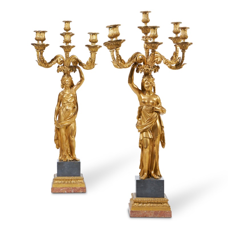 A Substantial Pair of Gilt Bronze Six Light Candelabra After François Remond