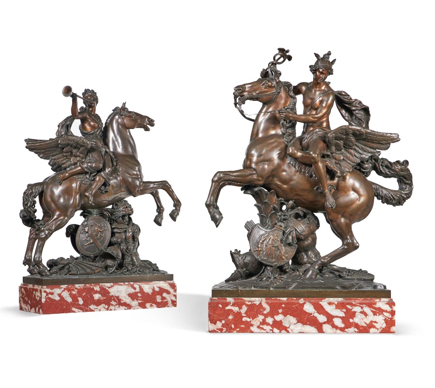 After Antoine Coysevox, A Substantial Pair of Bronzes, 'Mercure et la Renommée' 